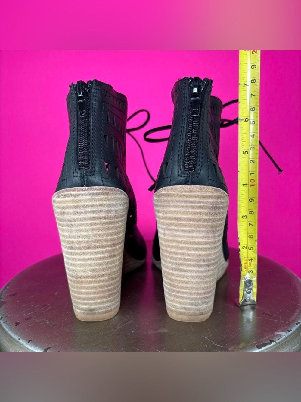 Jeffrey Campbell Rodillo-Hi Black Geometric Cutouts Wedge Lace-Up Sandal US 8.5 - Picture 5 of 8